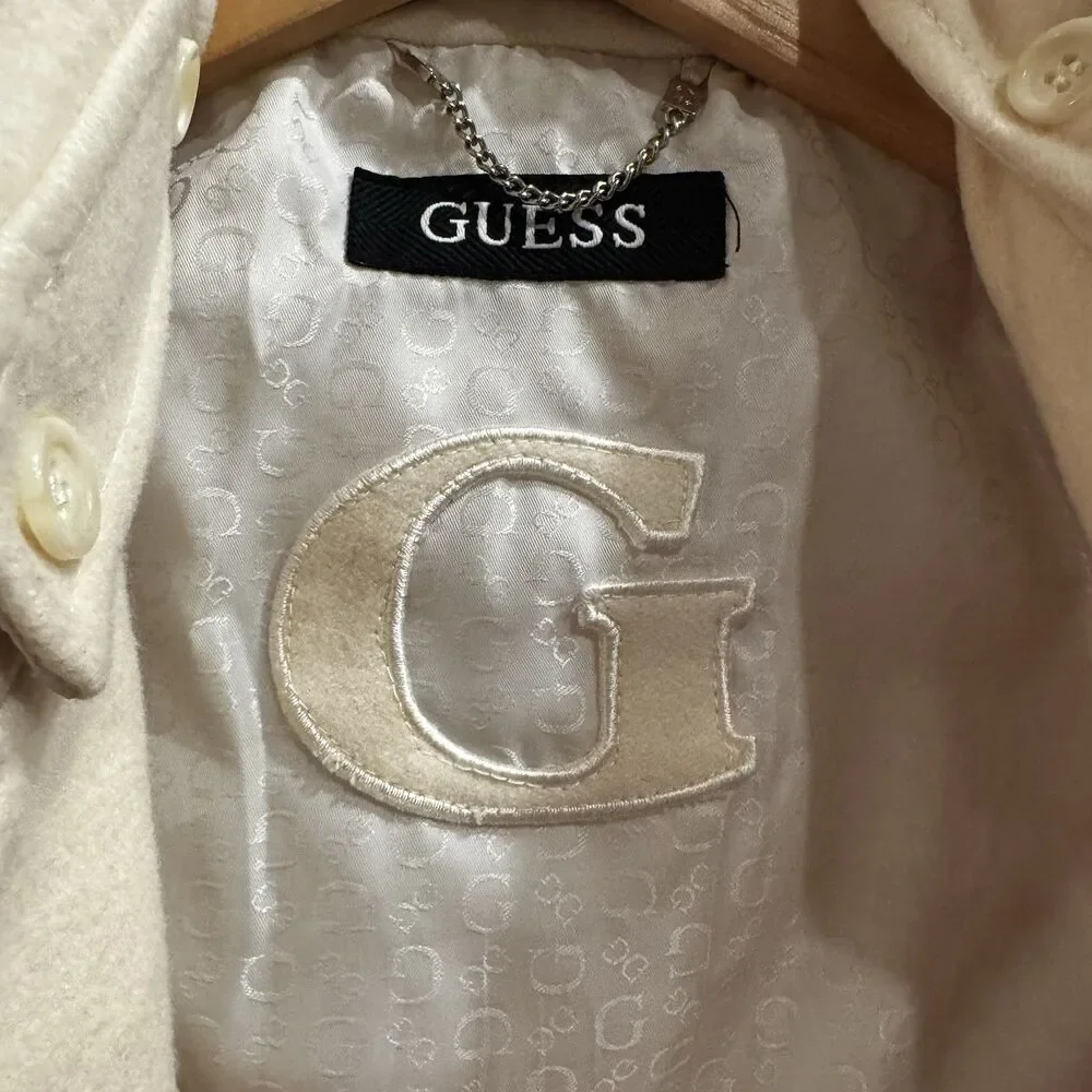 Guess Women’s Wool Blend Cream Pea Coat Double Breasted Size Small - Picture 4 of 16
